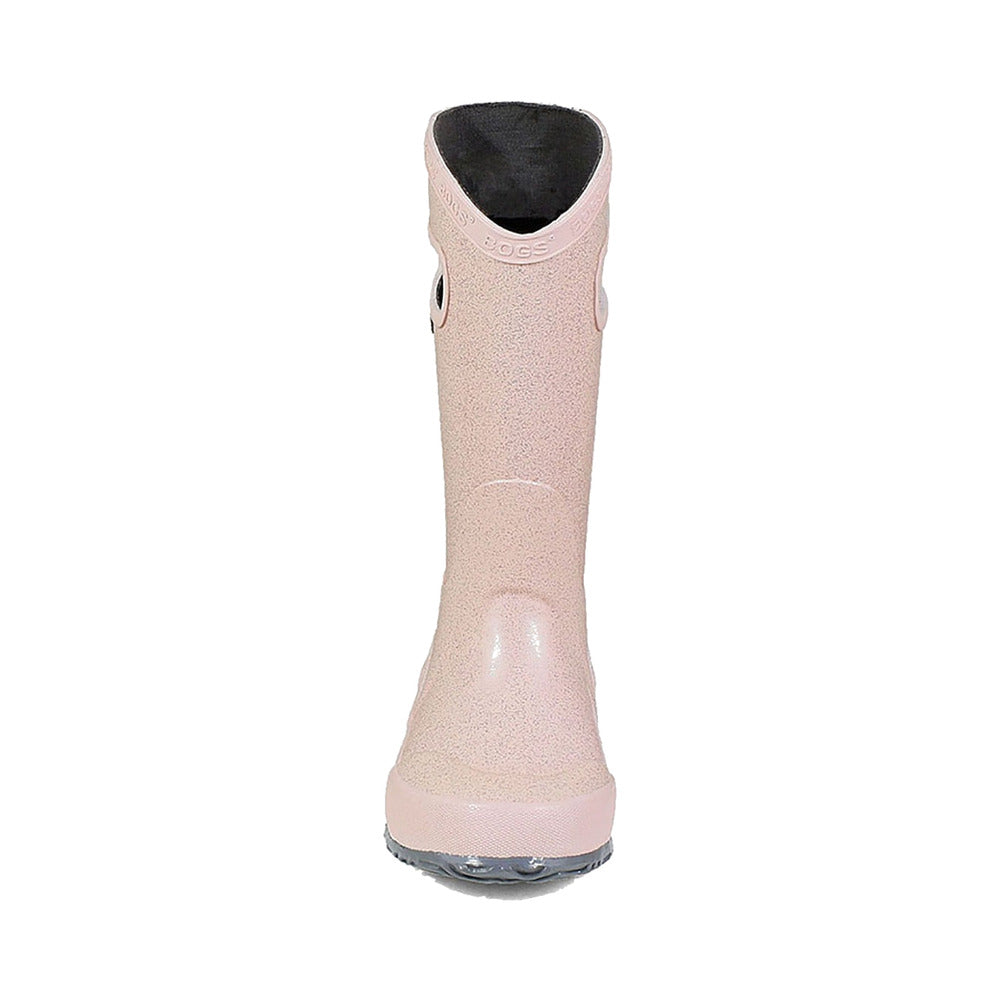 BOGS Rainboot Glitter Kids' Rain Boots in Rose Gold, front angle