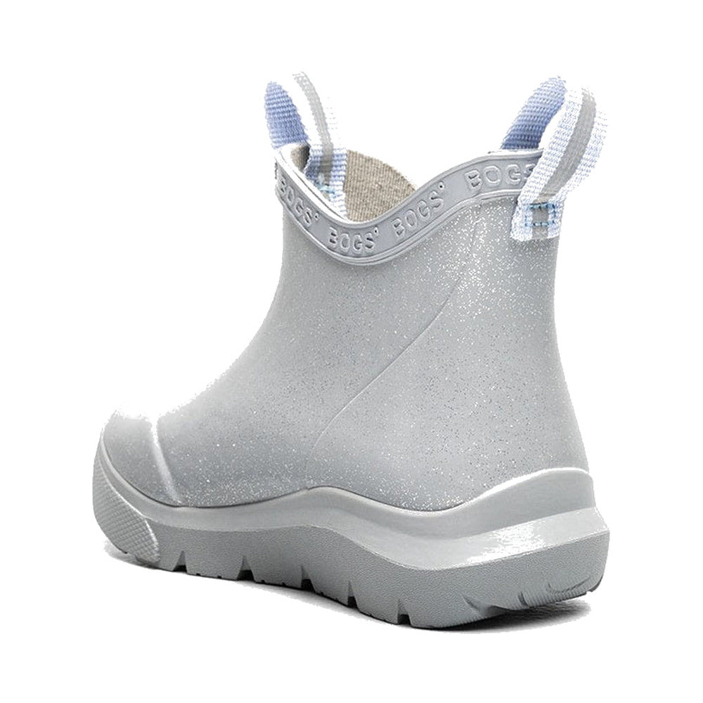 BOGS Skyline Rain Chelsea Glitter Kids' Rain Boots in Silver, front angle