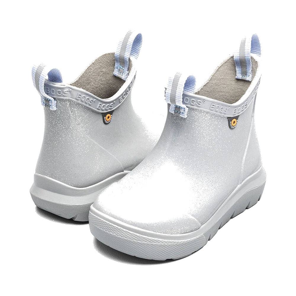 BOGS Skyline Rain Chelsea Glitter Kids' Rain Boots in Silver, rear three-quarter angle