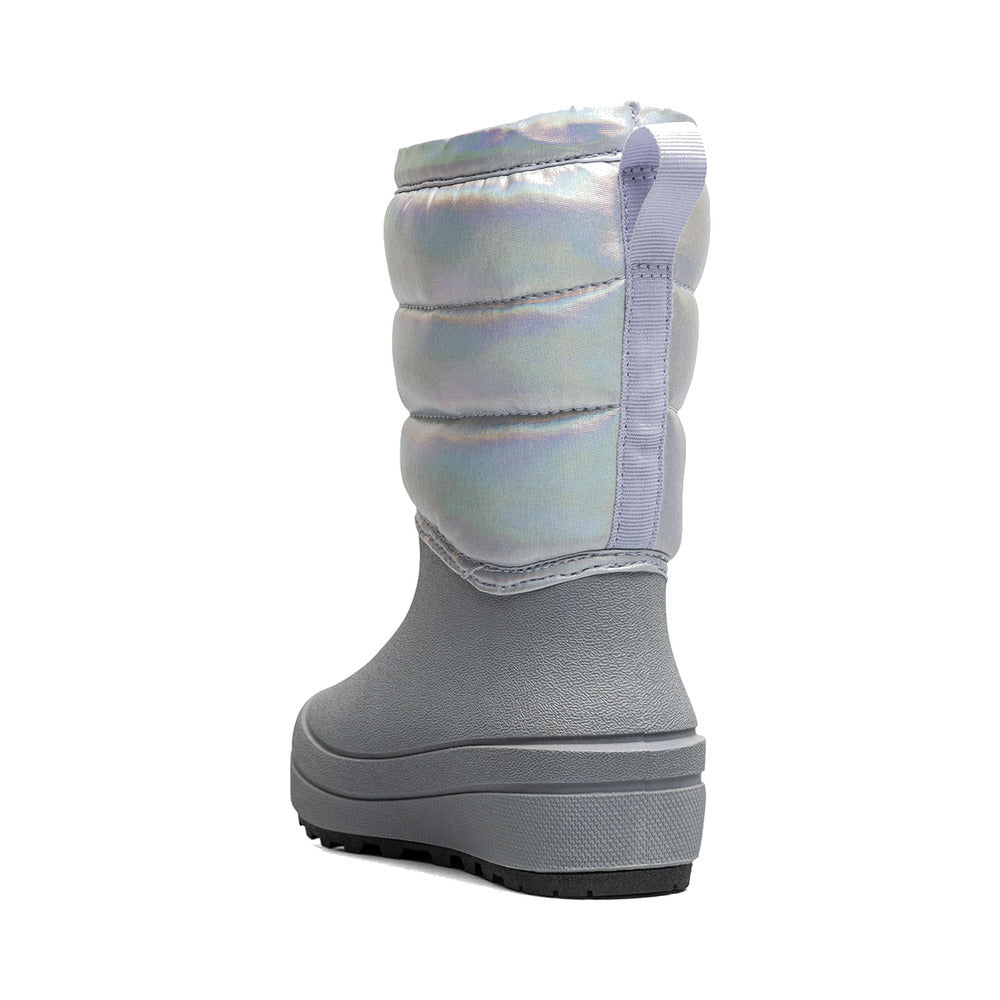 BOGS Snow Shell Zip - Holographic Silver Kids' Winter Boots in Silver, front angle