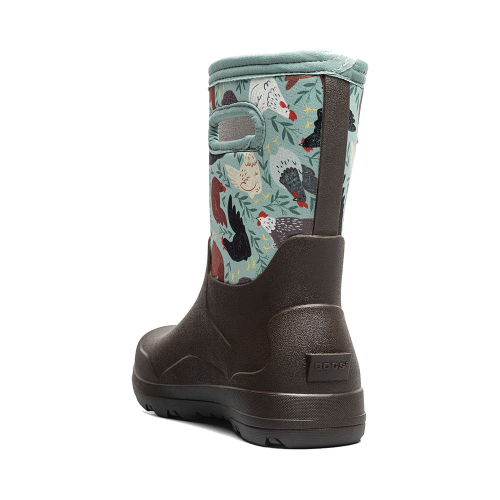 BOGS York Seamless - Chicken Party Kids' Winter Boots in Chocolate Multi, front angle