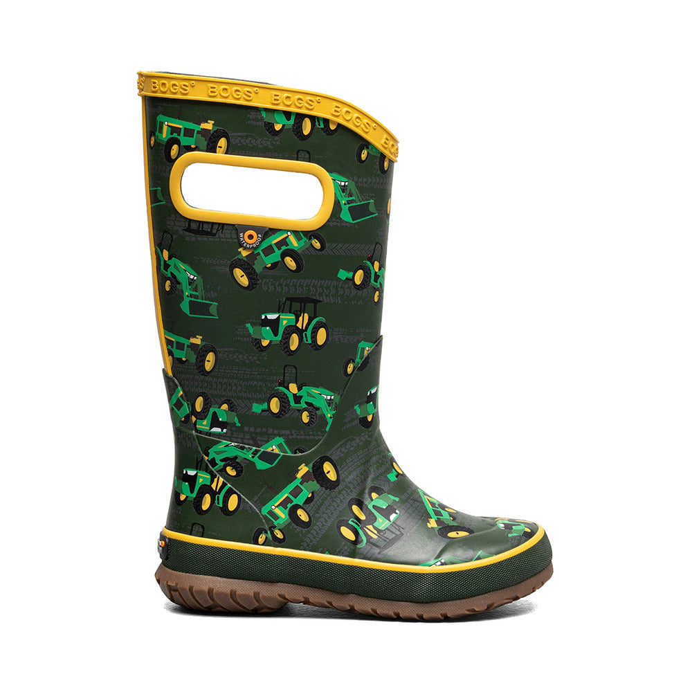 BOGS Rainboot Tractor kids' rain boot in Dark Green Multi, side view