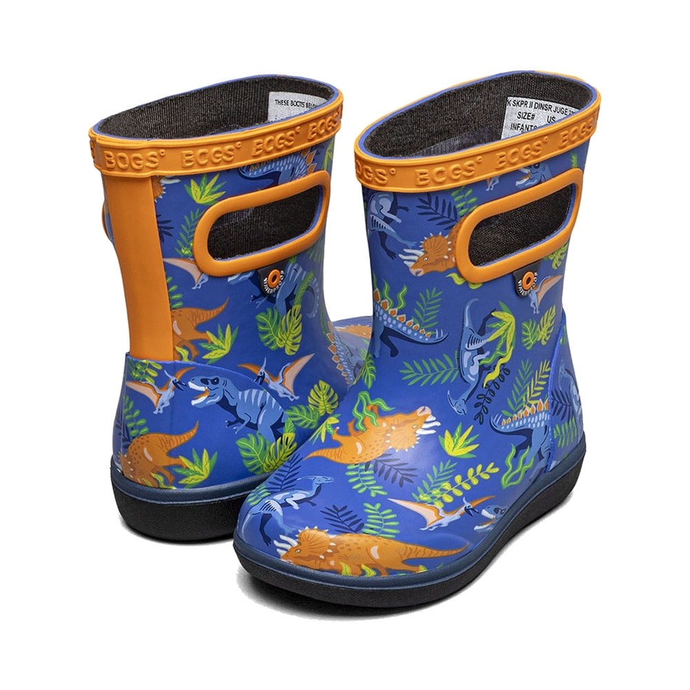 BOGS Skipper II Dinosaur Jungle Kids Rainboots - Blue Multi, view 4