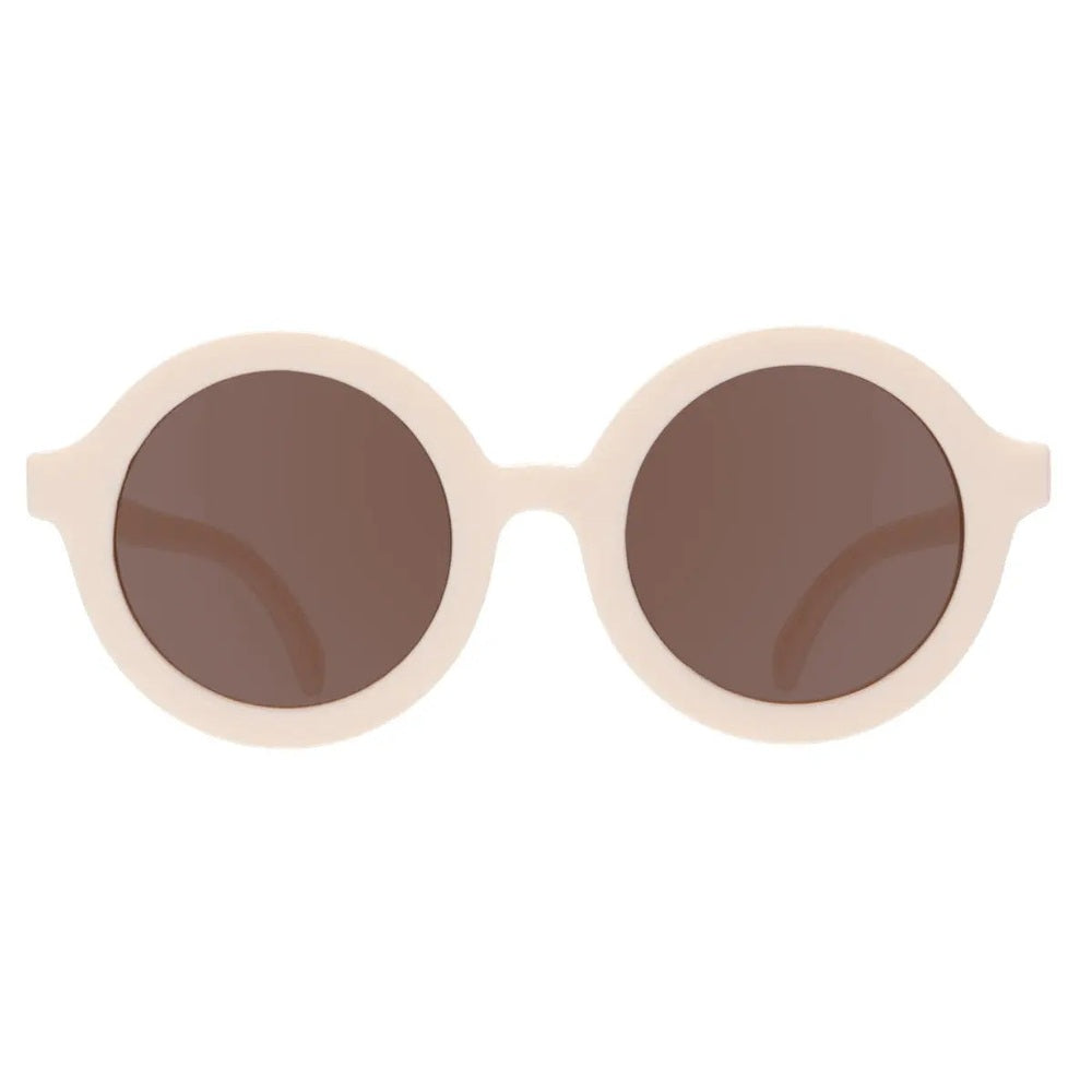 Babiators Euro Round Sweet Cream sunglasses with beige frames and brown lenses, front view