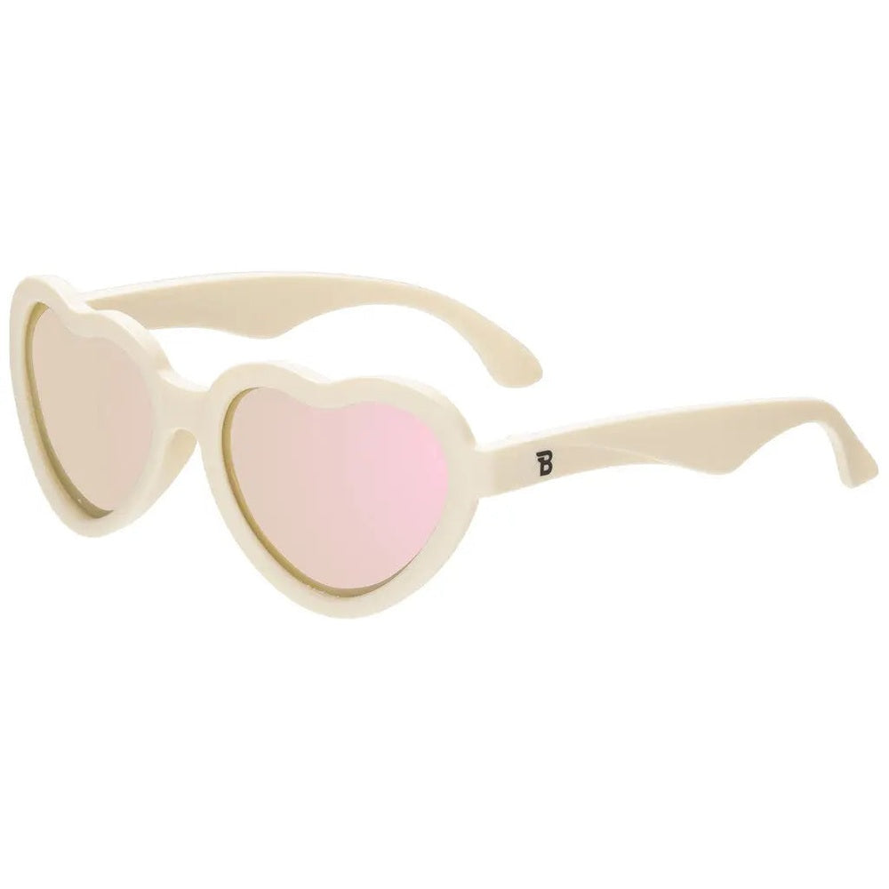 Babiators Polarized Mirrored Sunglasses Heart Shape Sweet Cream, cream frame with pink mirrored lenses