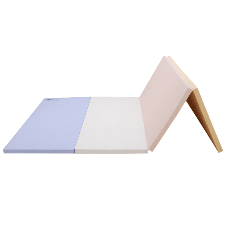 DWINGULER Baby Care Premium Tumbling Folding Mat, Large pastel blue, lavender, white and pink, shown extended with a foldable incline