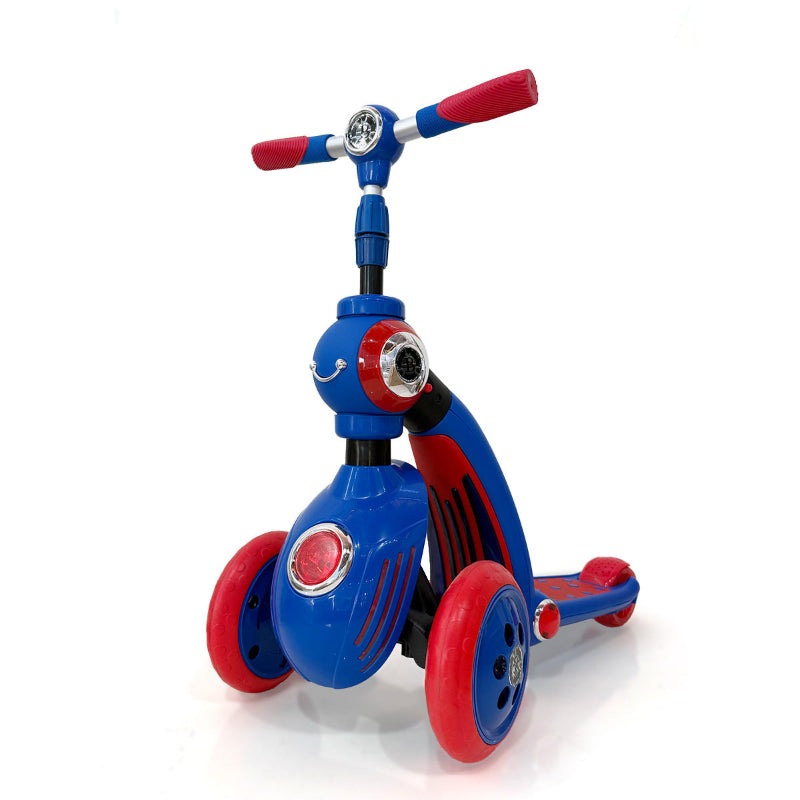 Baby Idol 2-in-1 Ride On Scooter, blue and red three-wheel push and ride toy by BABY IDOL
