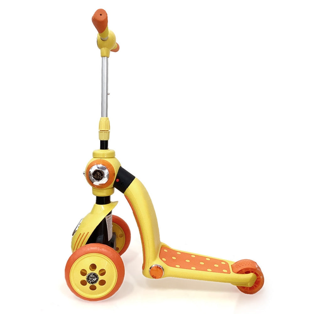 Baby Idol 2-in-1 Ride On Scooter in yellow and orange with adjustable handlebars