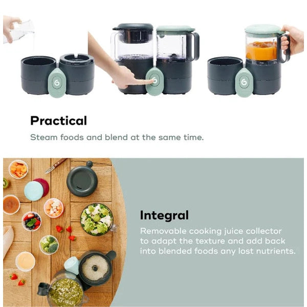 Babymoov Duo Meal Lite baby food maker with dual blending jars and green control dial