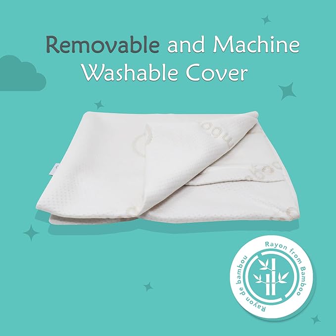 Babyworks Toddler Pillowcase Replacement, white fabric, machine washable, BABYWORKS logo featured