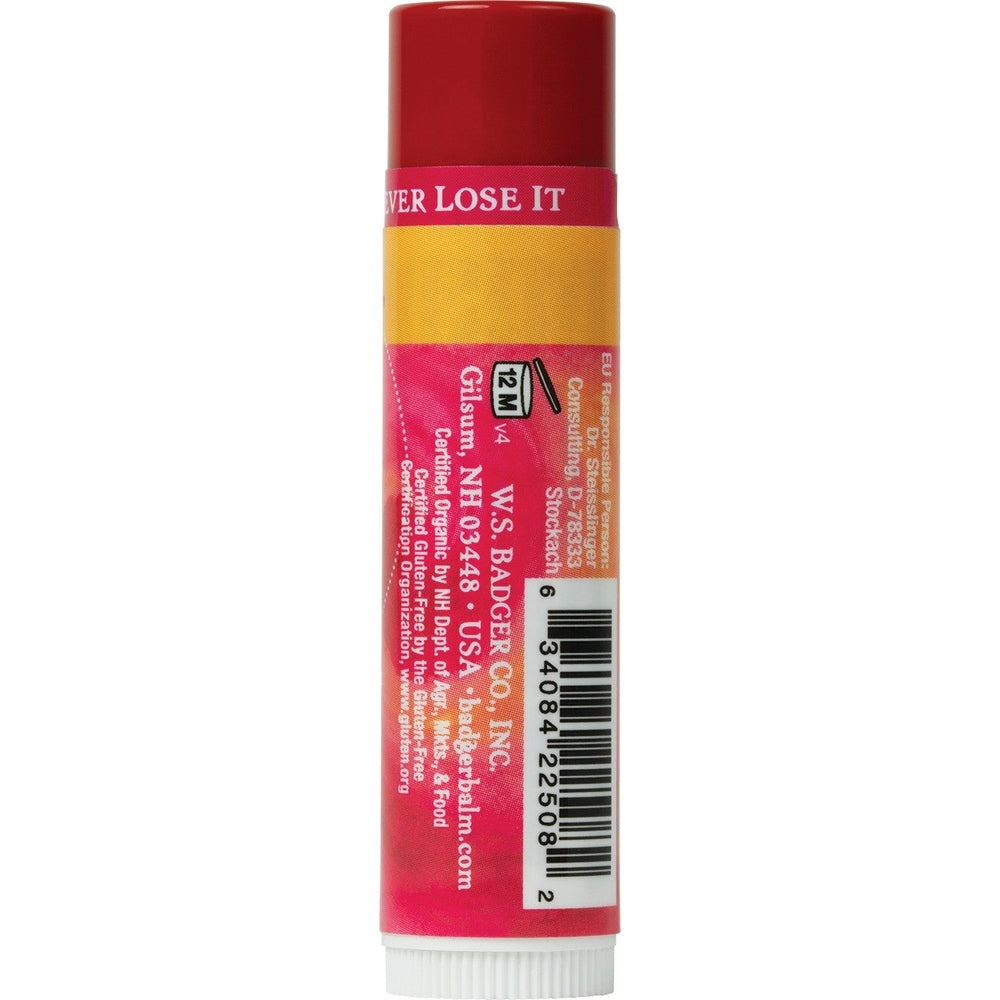 Badger Organic Pink Grapefruit Lip Balm, 4.2g, pink tube with red cap