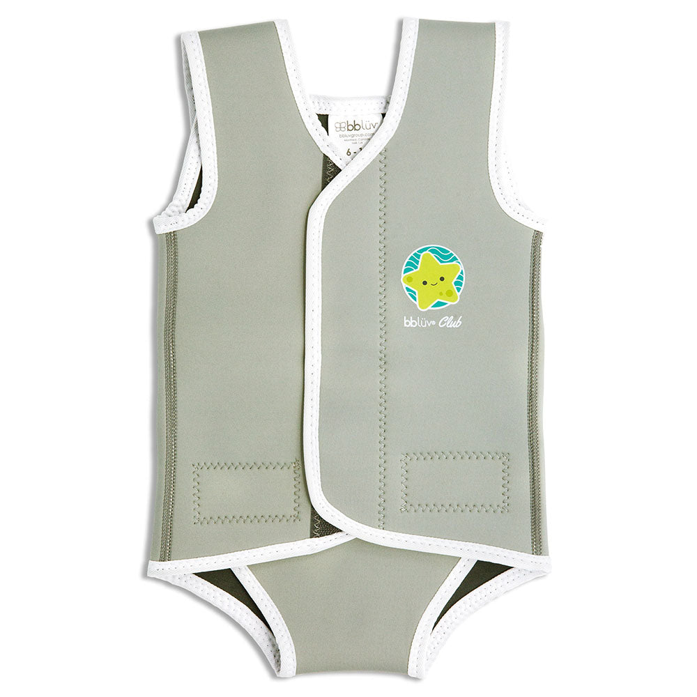 BBLUV neoprene baby swim vest for ages 6–18 months, gray with white trim and star logo