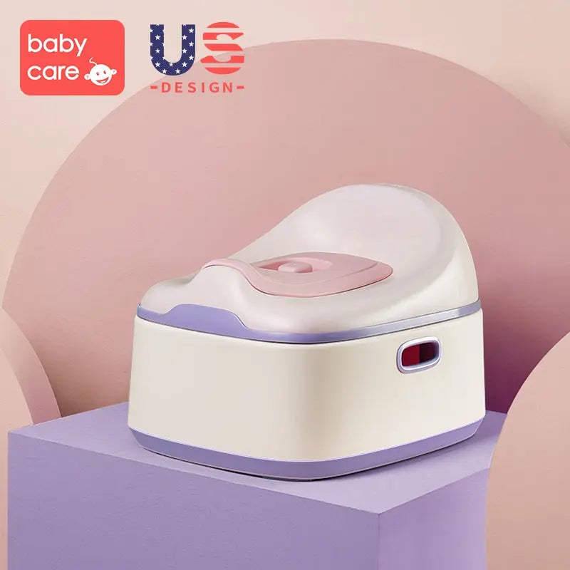 BC Babycare 3 In 1 Potty Training Seat, white with lavender accents, lid closed on a compact base.