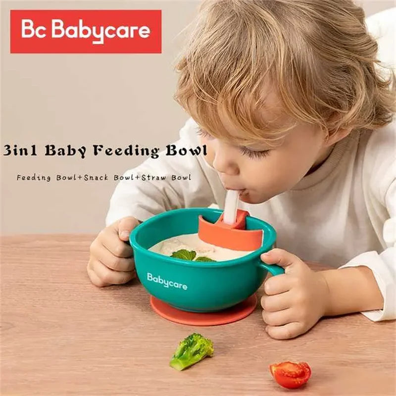BC Babycare 3-in-1 non-slip feeding bowl in teal with orange insert for baby feeding