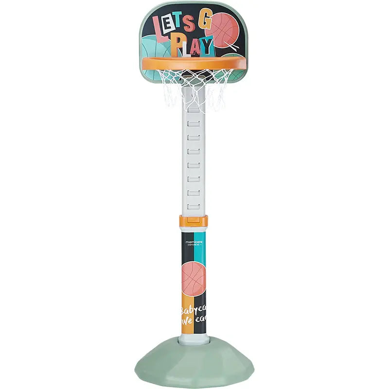 BC Babycare Adjustable Basketball Stand with colorful backboard, orange rim, adjustable white pole, mint base