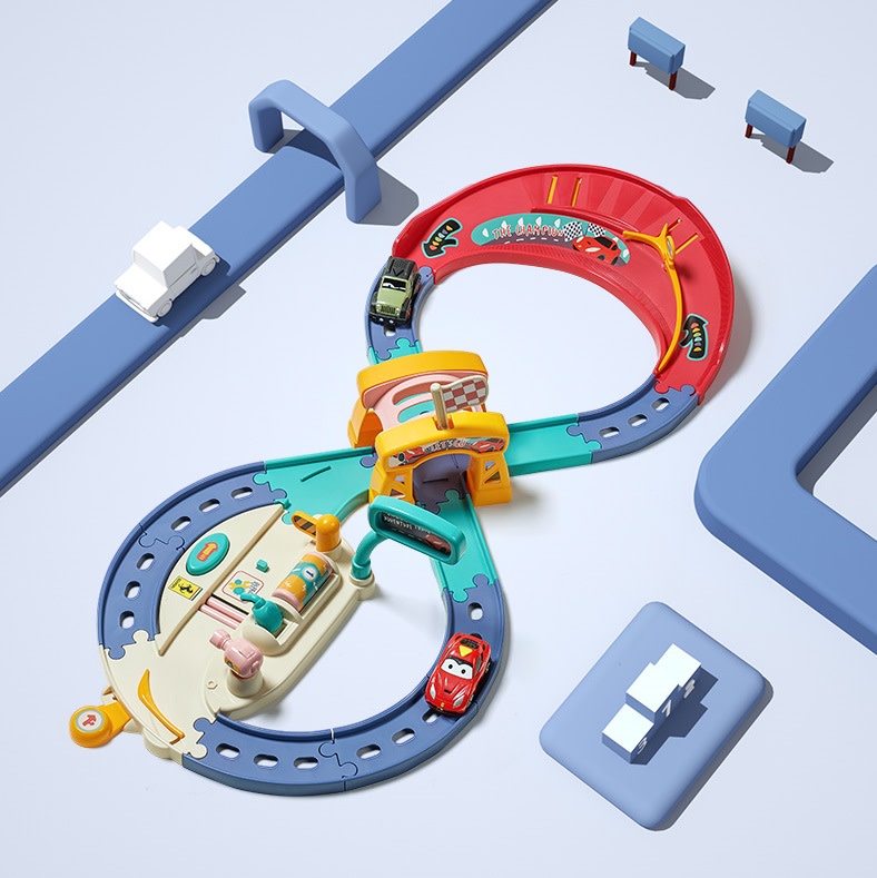 BC Babycare Adventure Racing Circuit toy racetrack set with colorful looping track and mini cars