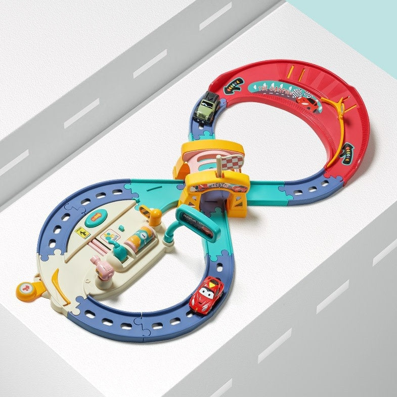BC Babycare Adventure Racing Circuit toy race track with colorful interlocking loops and miniature cars