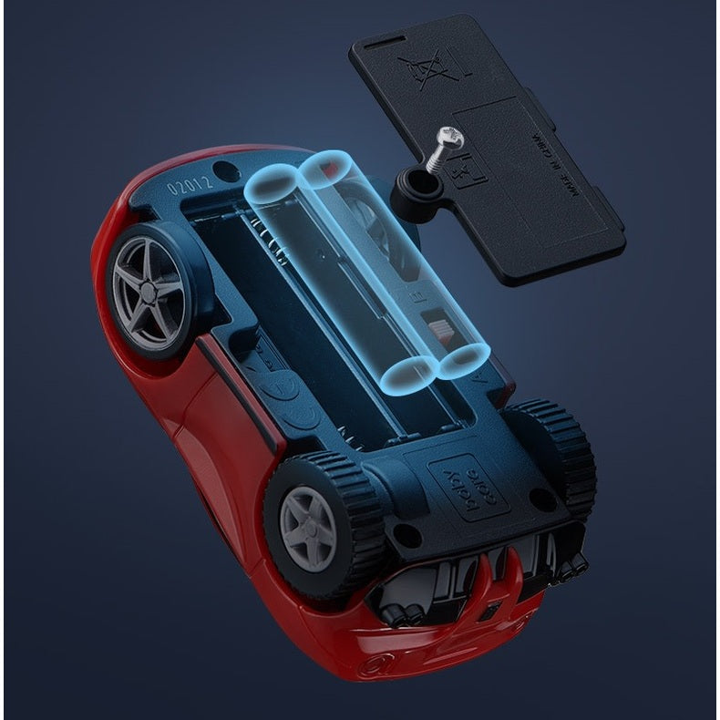 BC Babycare Adventure Racing Circuit toy car, red body with blue chassis and removable battery module