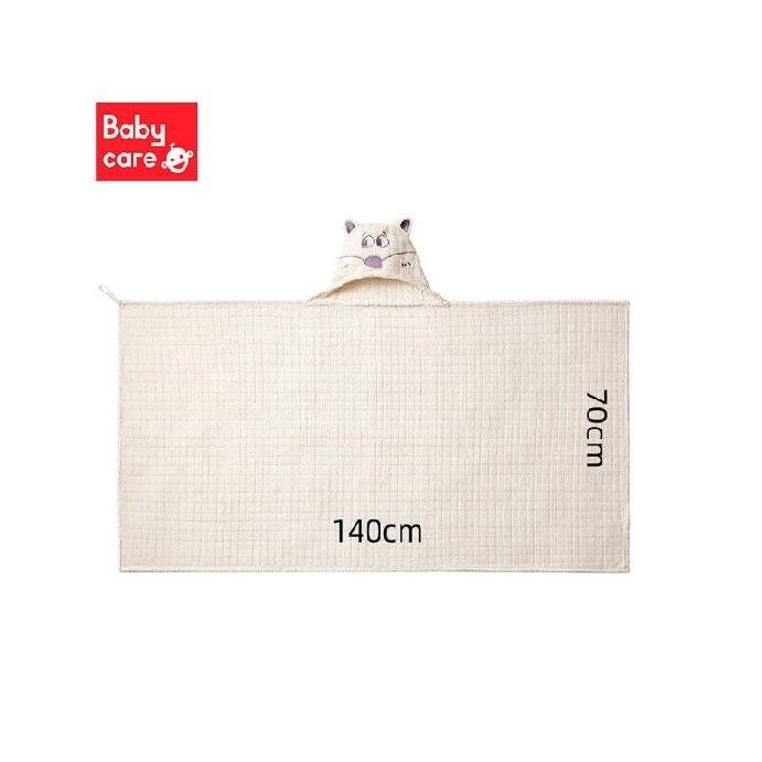 Bc Babycare hooded baby bath towel, beige cotton with cat hood, 140x70 cm