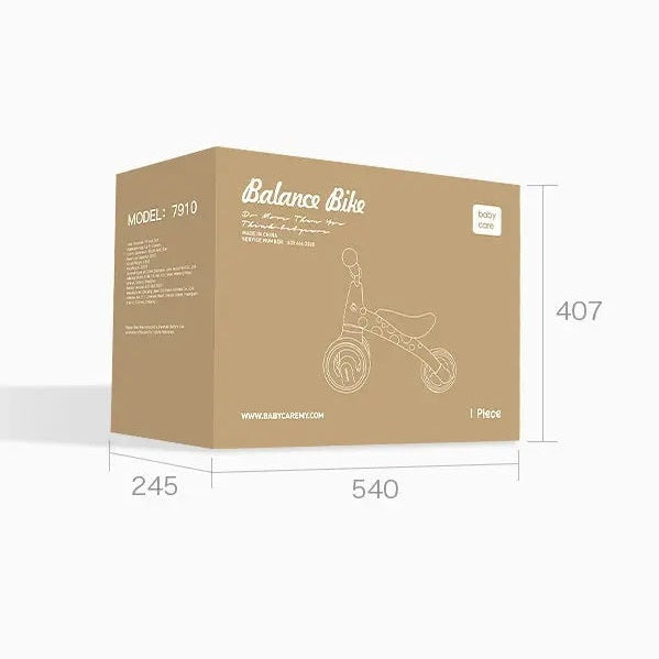 Bc Babycare Balance Scooter box, brown packaging shows a scooter illustration; 1 piece, riding toy.