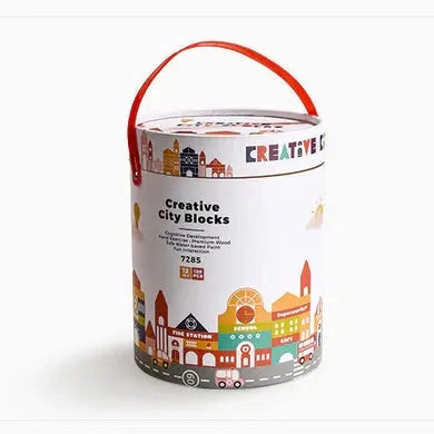 BC Babycare Building Blocks bucket with colorful city skyline blocks and a red carry handle