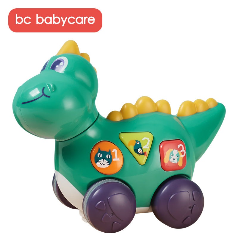 Bc Babycare bump-and-go dinosaur toy on wheels with colorful numbered buttons 1–3