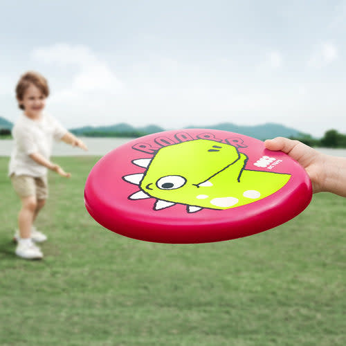 BC Babycare Children Soft Frisbee pink disc with green dinosaur design for outdoor toss.