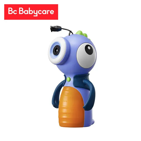 Dino Barron Bubbler by BC Babycare: purple dinosaur bath toy with orange belly, arms at sides, ready to bubble in tub.