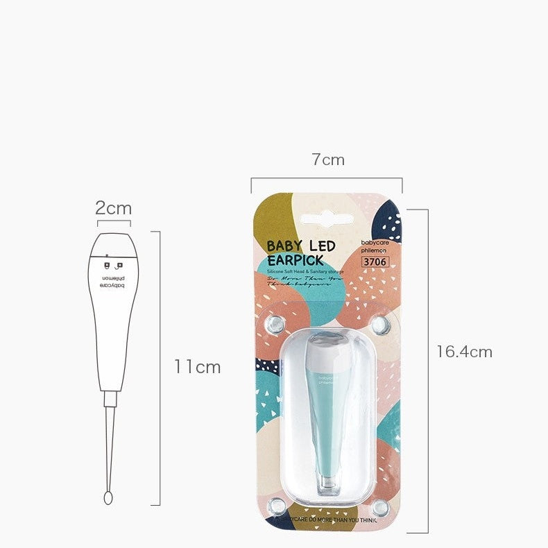 BC Babycare ear wax removal kit with light blue silicone ear pick in blister-pack packaging