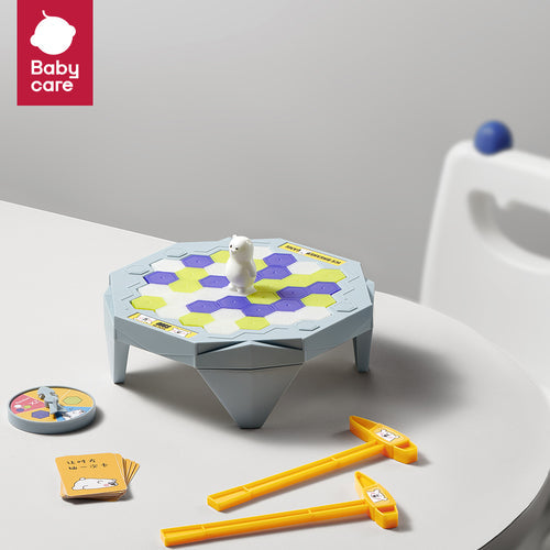 Bc Babycare Ice Breaker Game Set: hexagonal board with yellow and purple tiles, white animal figure, two orange hammers.