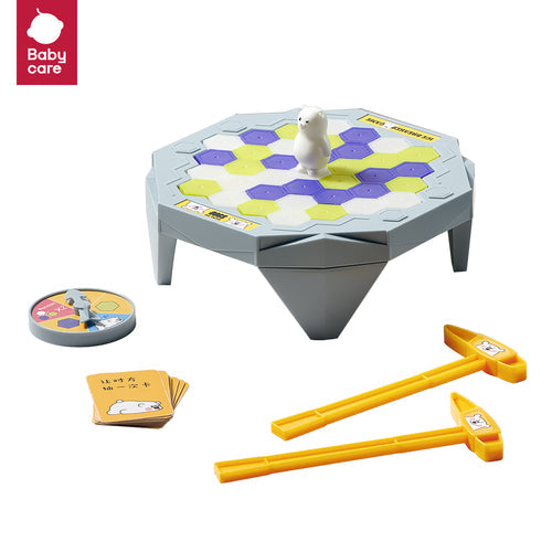 BC Babycare Ice Breaker Game Set with hex tile board in yellow/purple, two yellow mallets, cards and spinner