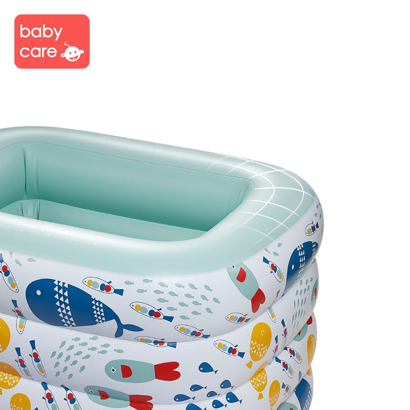 BC Babycare inflatable swimming pool with e-pump; mint green interior, ocean-print rings