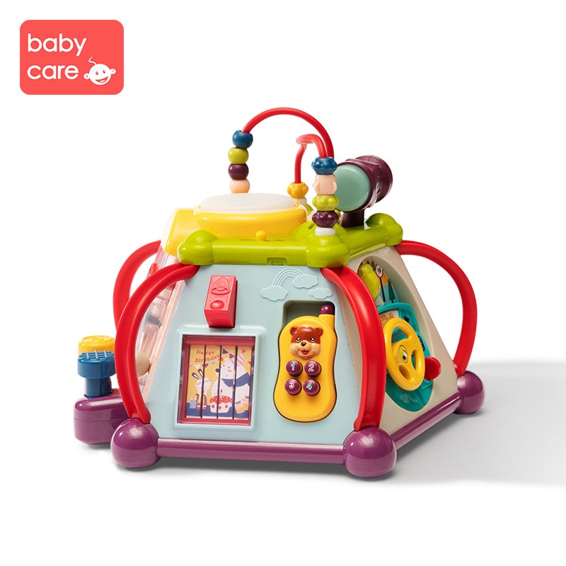 BC Babycare Learning Activity Cube Plus; colorful baby activity cube with bead arch, spinning wheel and interactive panels