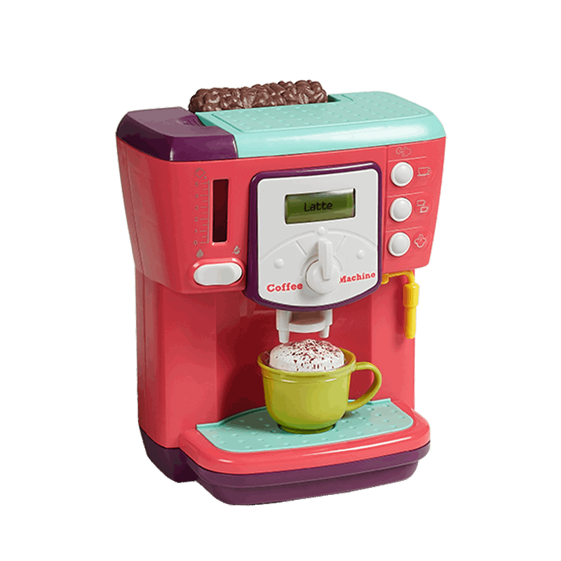 BC Babycare Little Cooker Coffee Machine Toy, red with teal top, green cup on drip tray