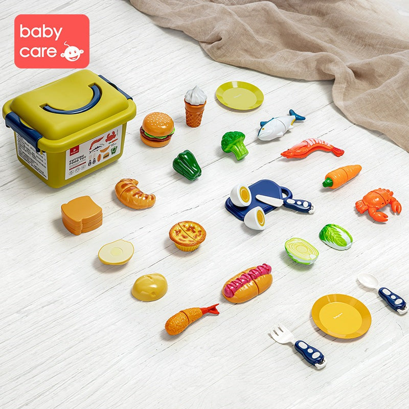 BC Babycare Little Cooker Toy Set, 39-piece kitchen playset with plates, utensils, and toy foods