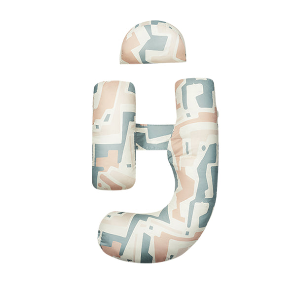 BC Babycare maternal J-shaped body pillow in pastel geometric print for nursing and maternity support