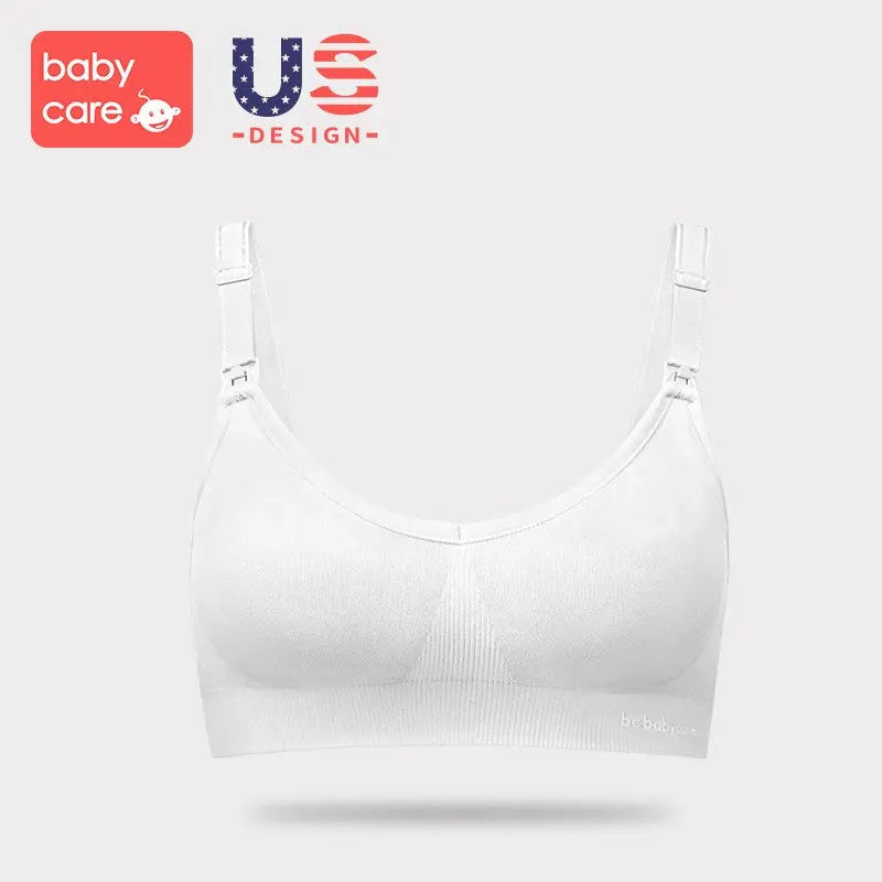 BC Babycare Maternity Breathable Nursing Bra Synder, white seamless knit with adjustable straps.