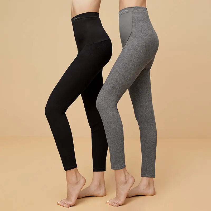 Bc Babycare Maternity Leggings Grey two-pack on two models, black and grey, high-waist maternity fit.