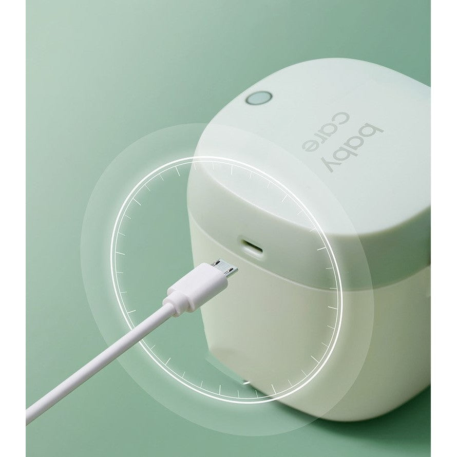 BC Babycare Portable UV Sterilizer for baby feeding gear, white compact USB-C powered device.