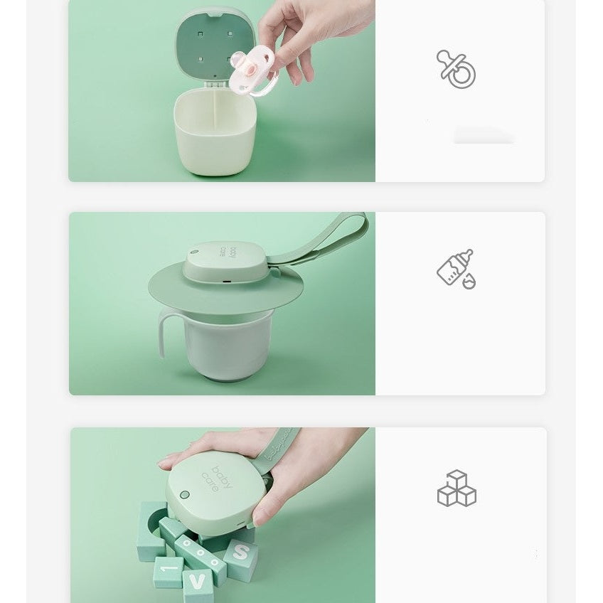 BC Babycare Portable UV Sterilizer for baby feeding gear, mint-green compact unit with lid