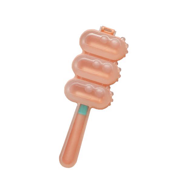 Bc Babycare Rice Ball Maker pink plastic mold with three rice balls on peach handle