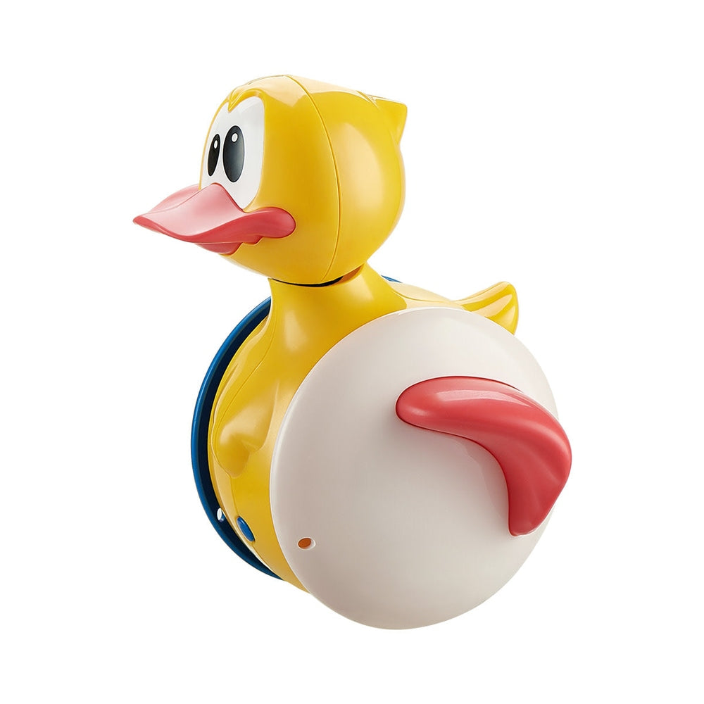 BC Babycare Roly-Poly Toy Duck, yellow plastic duck with pink beak and white round base
