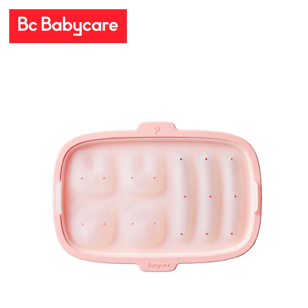 Bc Babycare Silicone Mold Rectangle pink divided plate with six compartments ready for baby meals