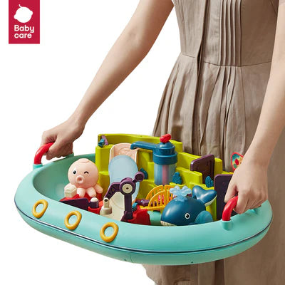 BC Babycare Water Park Toy Set turquoise circular bath tray with colorful figures and accessories