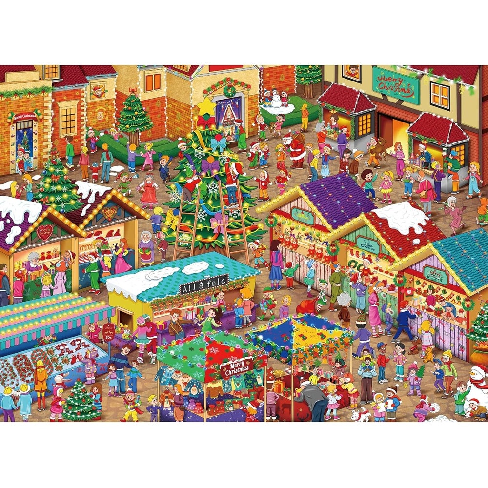 Becko 500-piece Christmas Fair jigsaw puzzle, colorful, festive market scene by Baby Enroute