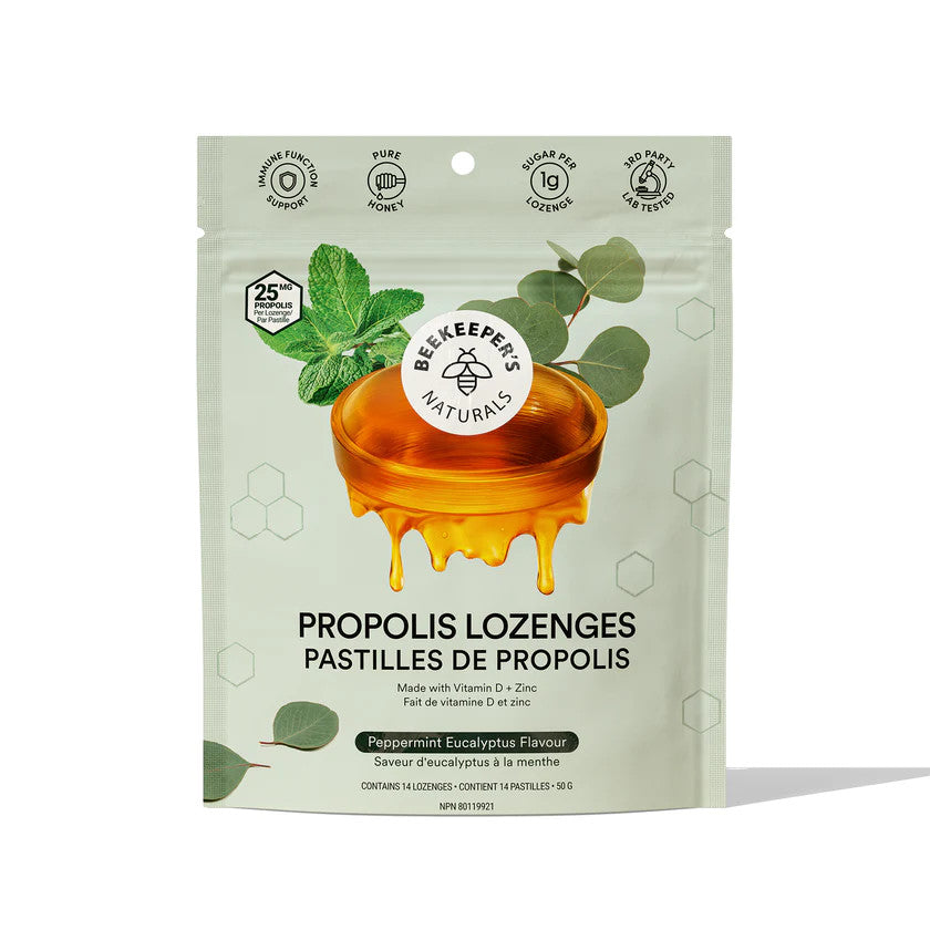 Beekeeper's Naturals propolis lozenges peppermint eucalyptus flavor pouch