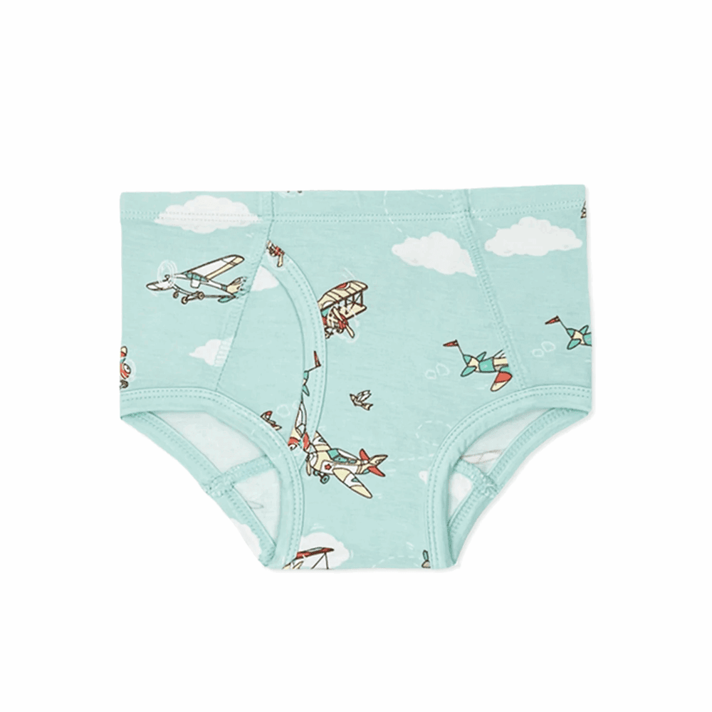 Bellabu Bear boys bamboo underwear 7-pack in light blue featuring airplane print