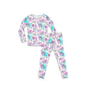 Bellabu Bear Comic Purple Bamboo Kids Pajamas Two Piece Set