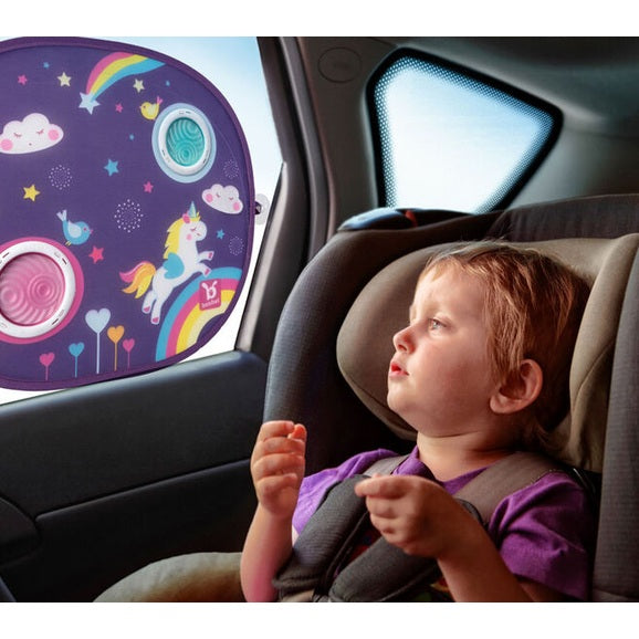 BENBAT round unicorn car sunshade with suction cups, purple design for car window