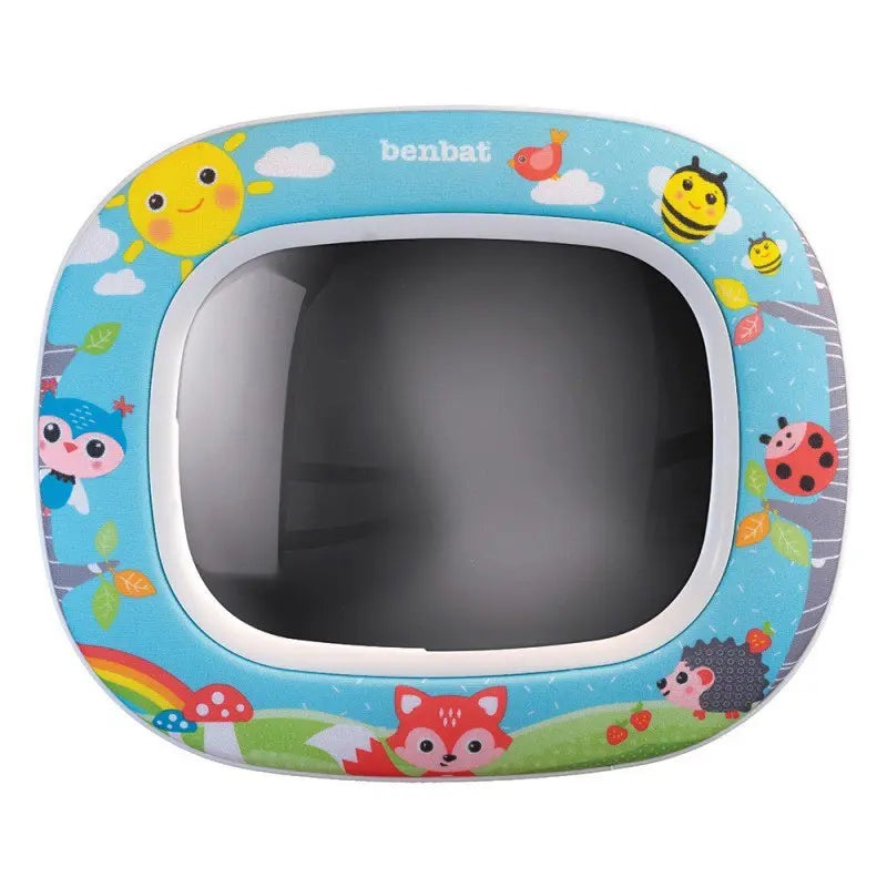 Benbat Day & Night Mirror, blue-framed with playful animals, car headrest-mounted baby monitor for travel